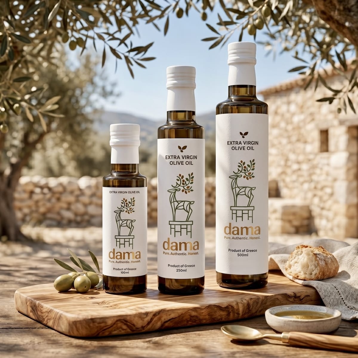 Dama extra virgin olive oil glass bottles