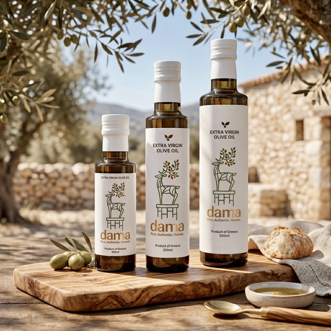 Dama extra virgin olive oil glass bottles