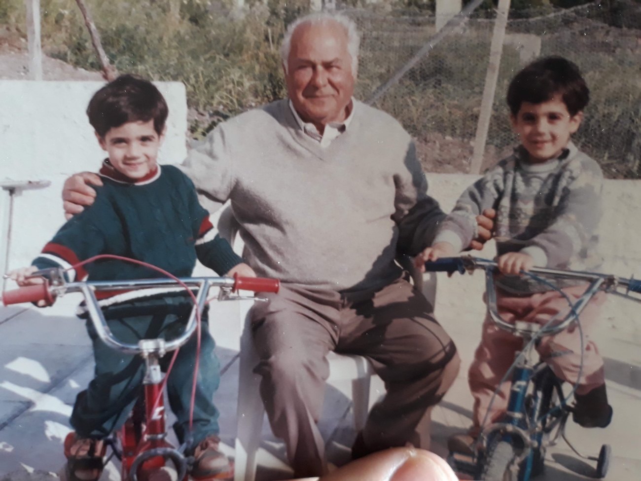 Grandfather Antonis and grandsons Antonis and Nikos in Rhodes 1995